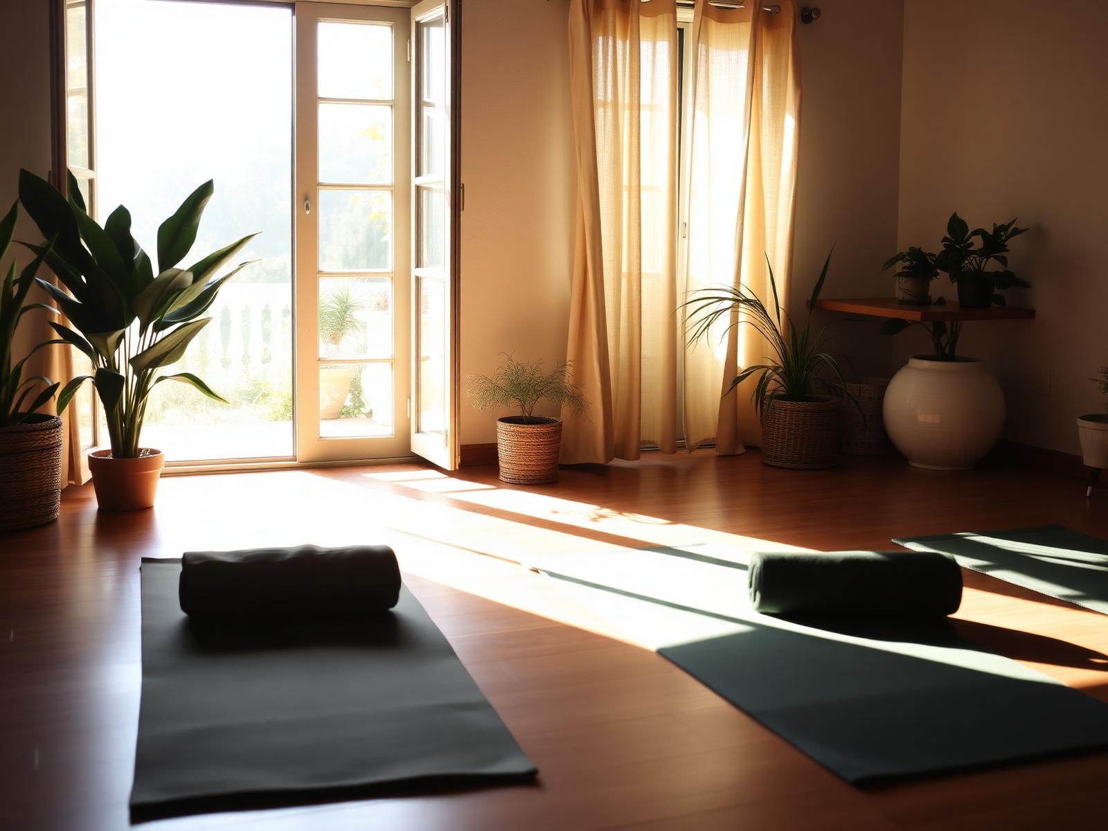 Cozy indoor movement space with morning light
