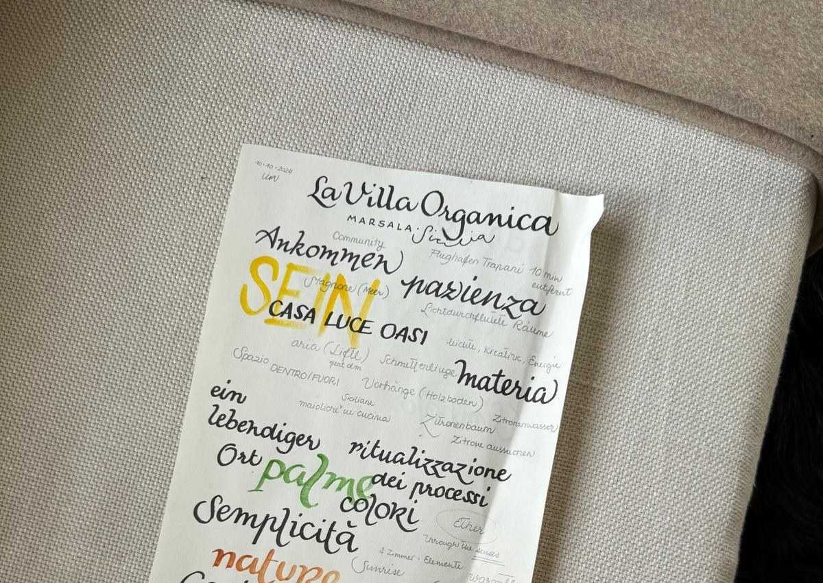 La Villa Organica — handwritten manifesto of values
